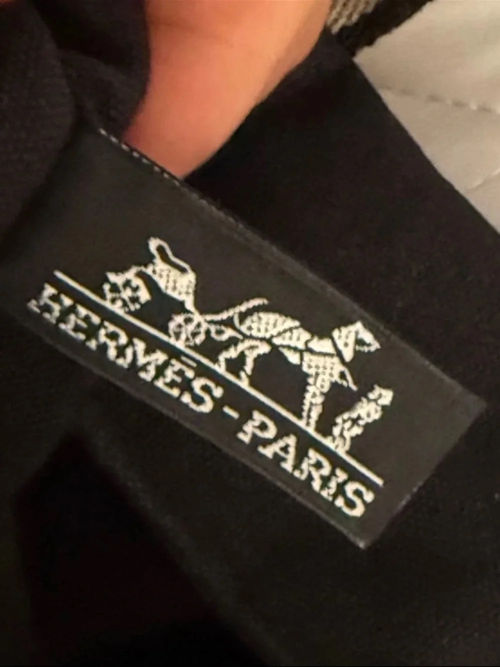 Hermes Black Canvas Messenger Bag with Brown Striped Handles